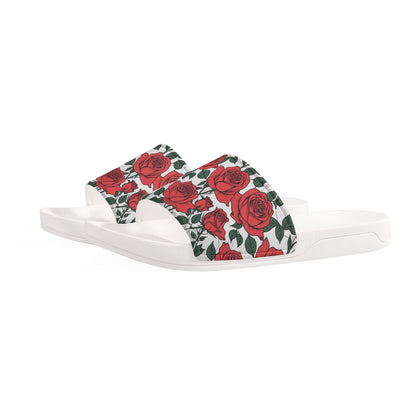 Red Leafy Roses Womens Slide Sandals