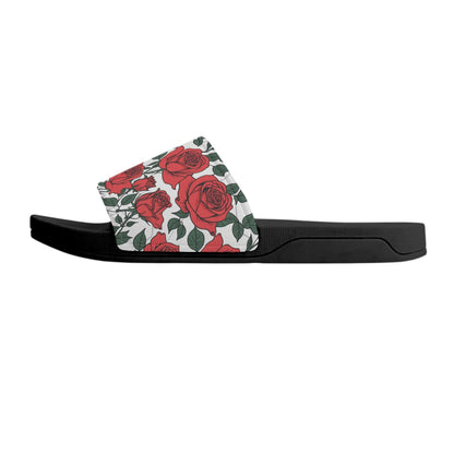 Red Leafy Roses Womens Slide Sandals