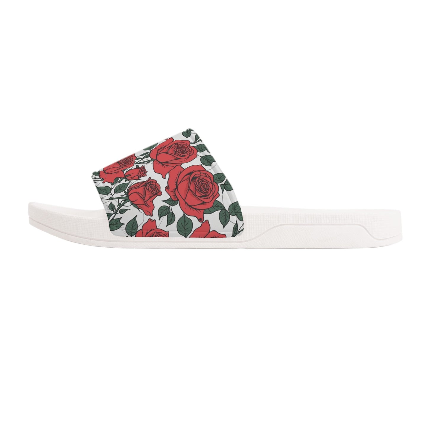 Red Leafy Roses Womens Slide Sandals