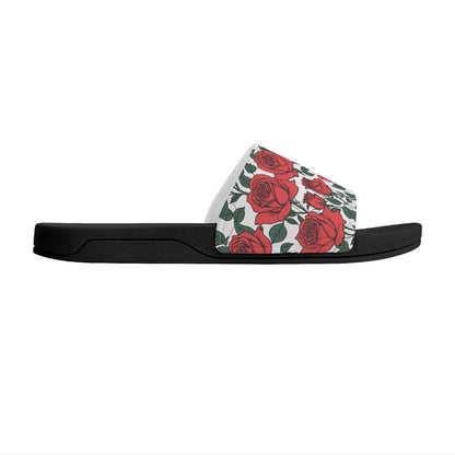 Red Leafy Roses Womens Slide Sandals