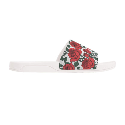 Red Leafy Roses Womens Slide Sandals