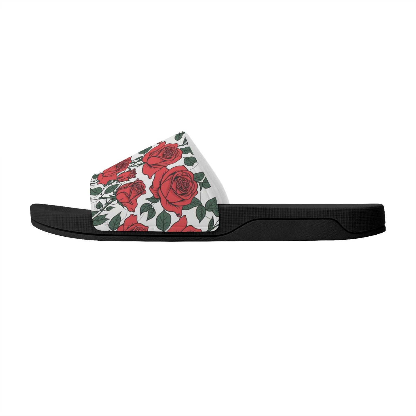 Red Leafy Roses Womens Slide Sandals