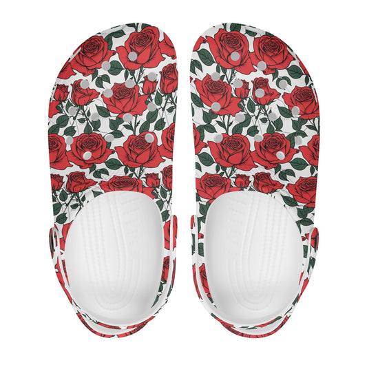 Red Leafy Roses Womens Vented Sandals