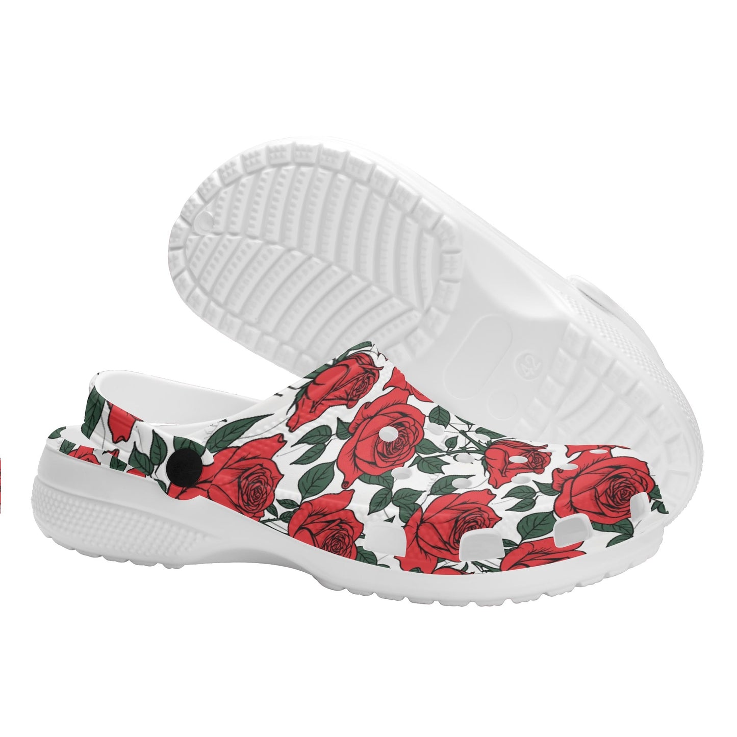 Red Leafy Roses Womens Vented Sandals