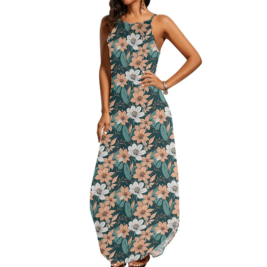 Pastel Floral Womens Elegant Sleeveless Evening Dress