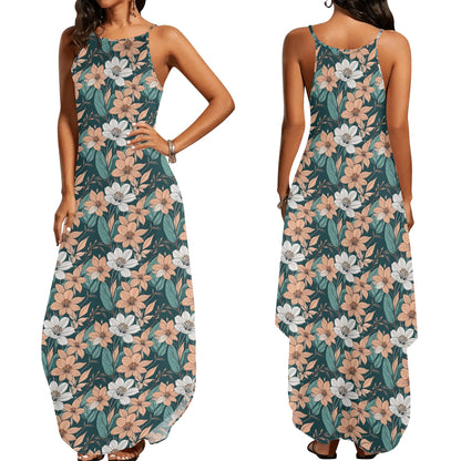 Pastel Floral Womens Elegant Sleeveless Evening Dress