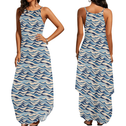 Blue Waves Womens Elegant Sleeveless Evening Dress