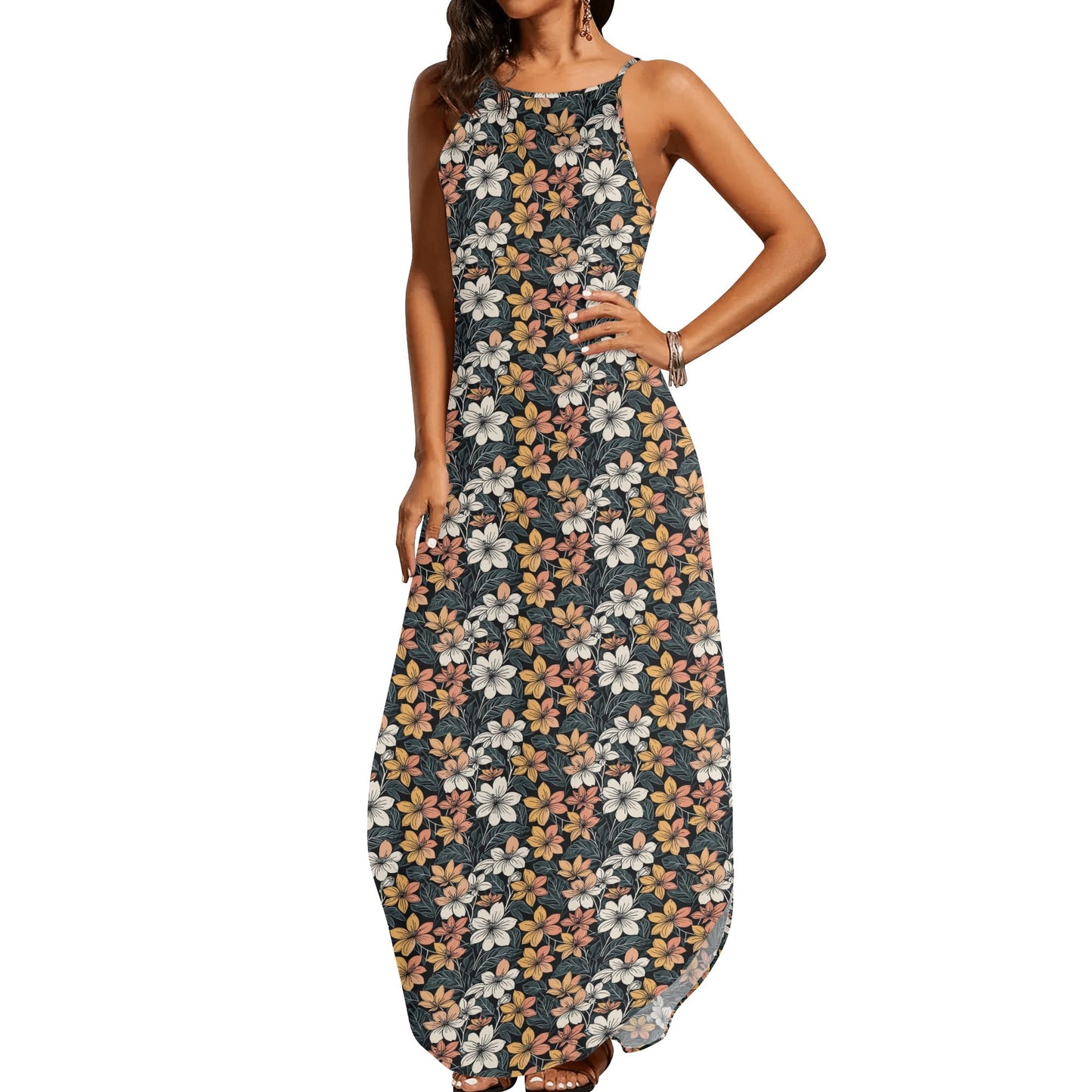 Field of Flowers Womens Elegant Sleeveless Evening Dress