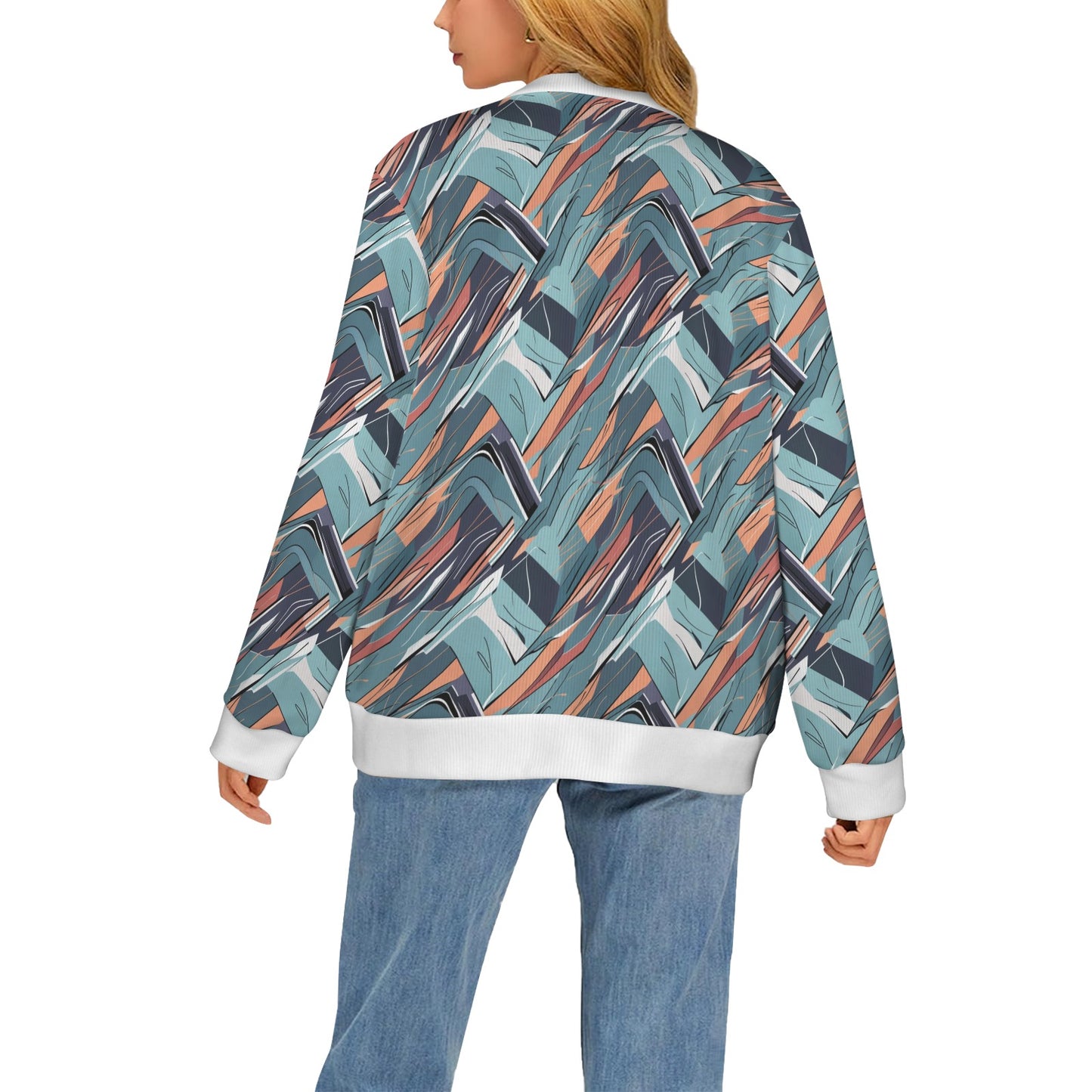 Abstract Breeze Women's Cardigan Button Sweater Custom Women's Cardigan (Model H73) DeRose Seasonal