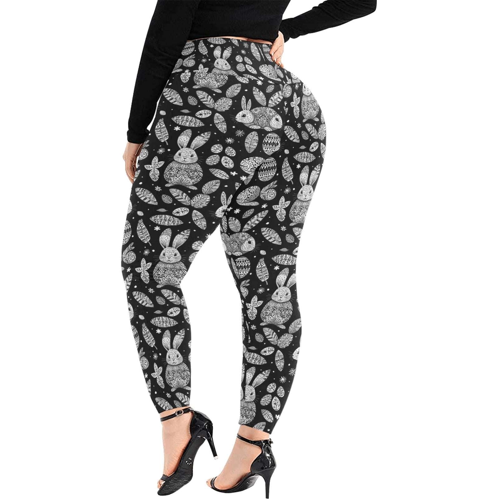 Abstract Bunny Women's Plus Size High Waited Leggings Women's High Waist Leggings(Plus Size)(ModelL45) DeRose Seasonal