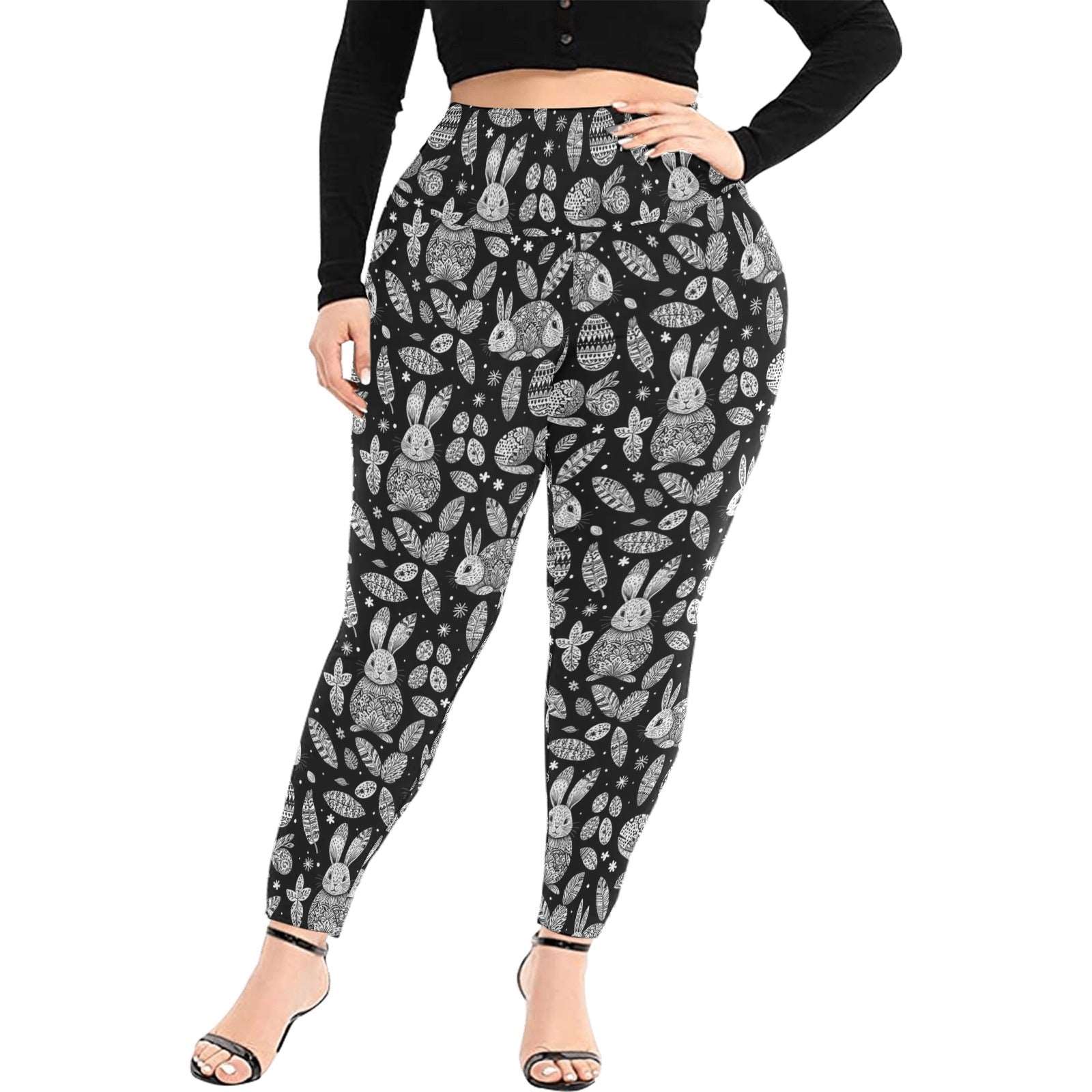 Abstract Bunny Women's Plus Size High Waited Leggings Women's High Waist Leggings(Plus Size)(ModelL45) DeRose Seasonal