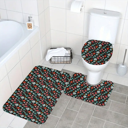 Big Ornament Bathroom Four-Piece Set(Shower Curtain + Toilet Cover Mat + Toilet Foot Mat + Floor Mat)| Polyester DeRose Seasonal