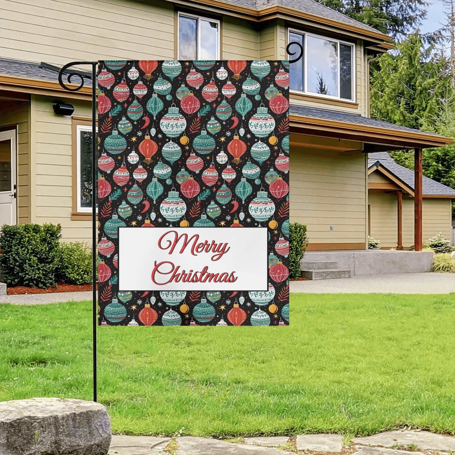 Big Ornament Garden Flag Merry Christmas Banner 12.5 x18 In DeRose Seasonal