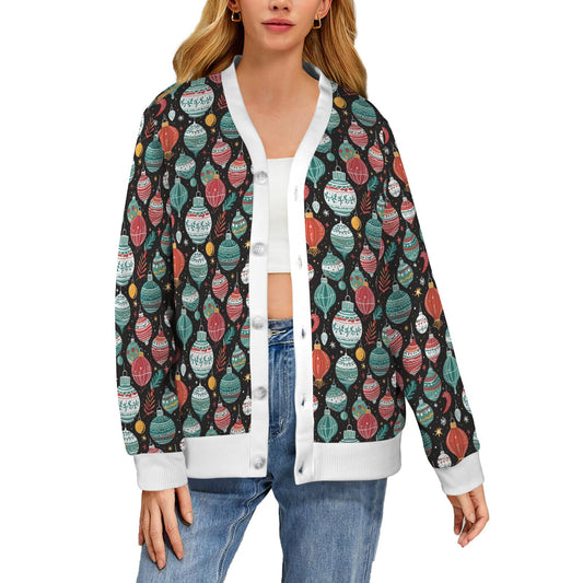 Big Ornament Women's Cardigan Button Sweater Custom Women's Cardigan (Model H73) DeRose Seasonal