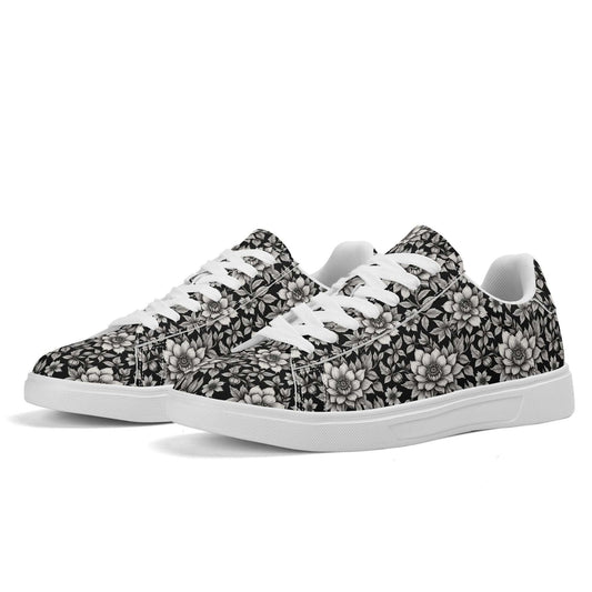 Black and White Bloom Adult Lightweight Brand Low Top Leather Shoes DeRose Seasonal