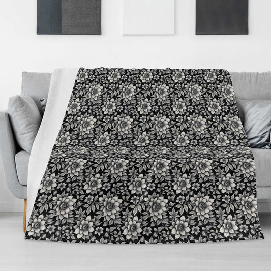 Black and White Bloom Flannel Breathable Blanket 4 Sizes DeRose Seasonal