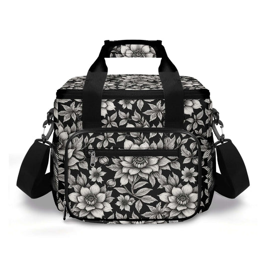 Black and White Bloom Insulated Leakproof Cooler Bag Lunch Box DeRose Seasonal