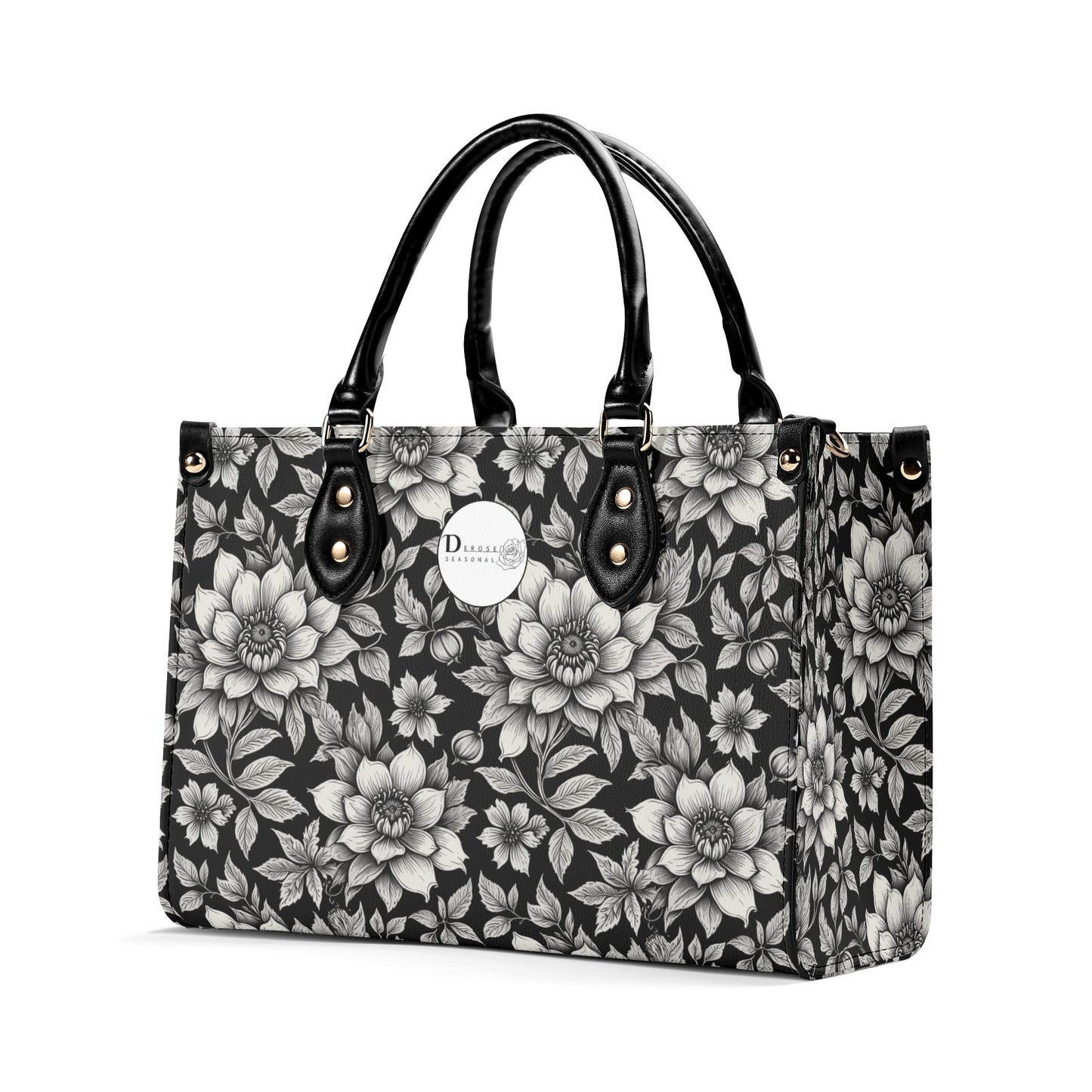 Black and White Bloom Luxury Women Leather Handbag DeRose Seasonal