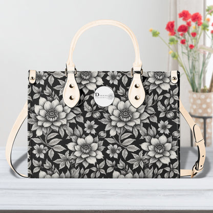 Black and White Bloom Luxury Women Leather Handbag DeRose Seasonal