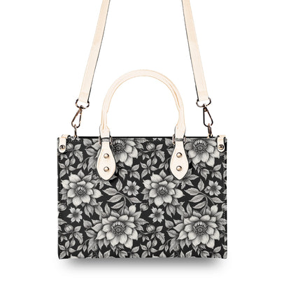 Black and White Bloom Luxury Women Leather Handbag DeRose Seasonal