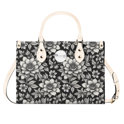 Black and White Bloom Luxury Women Leather Handbag DeRose Seasonal