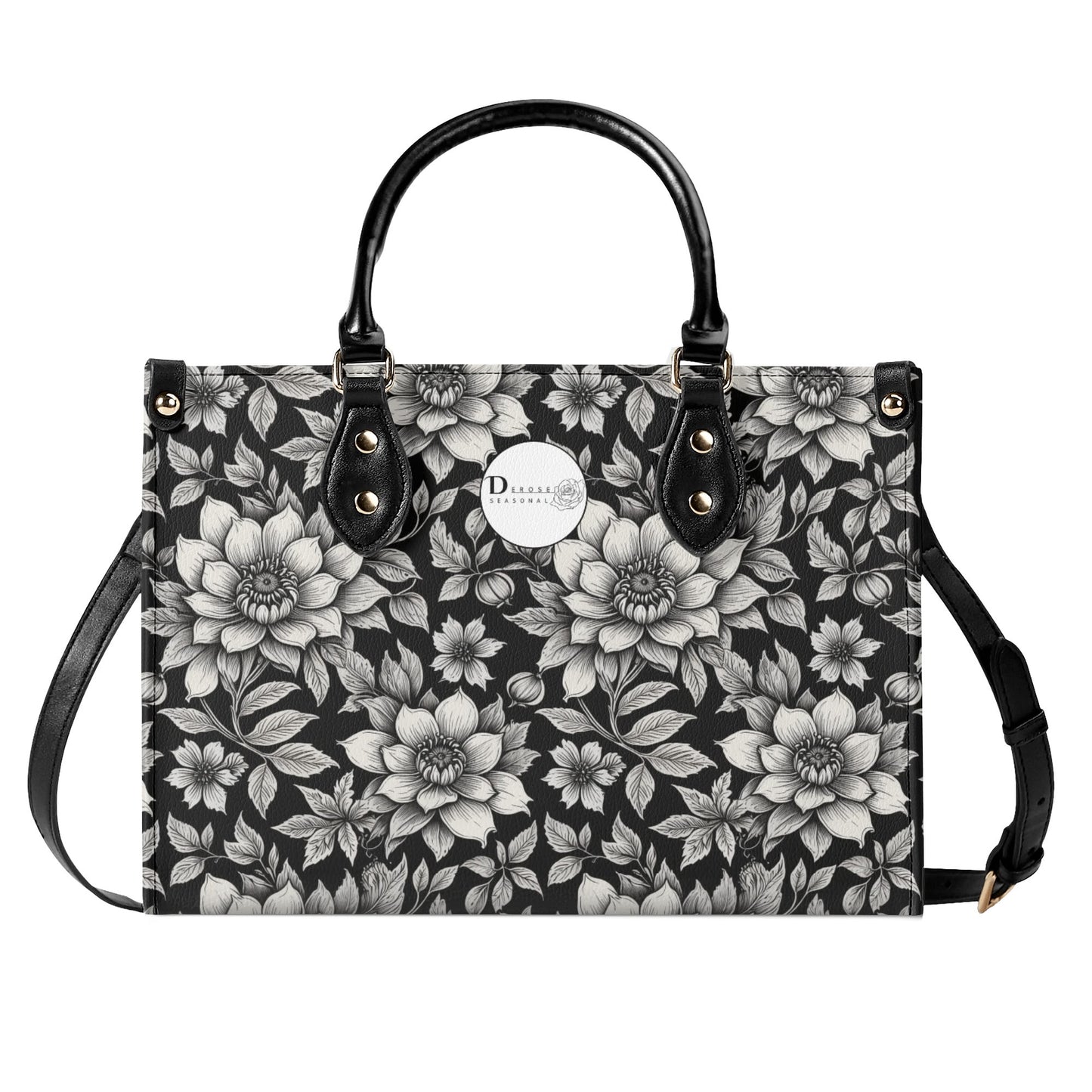 Black and White Bloom Luxury Women Leather Handbag DeRose Seasonal