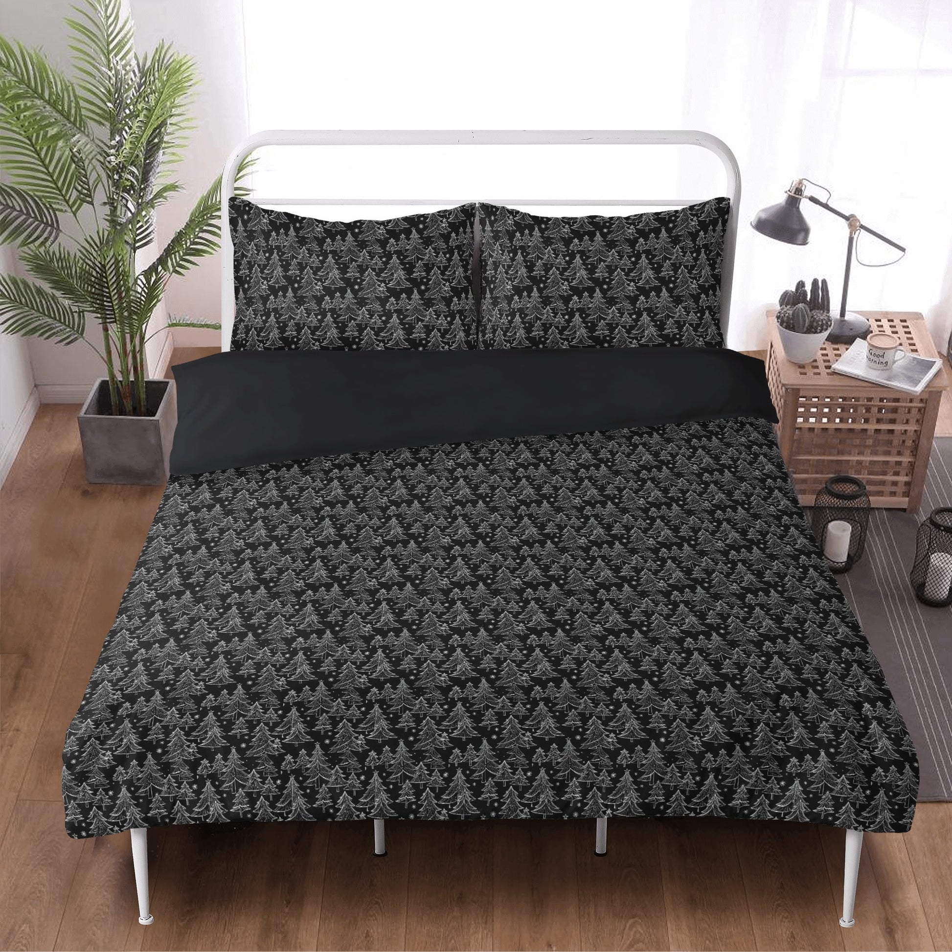 Black and White Christmas Trees 3 Pcs Beddings DeRose Seasonal