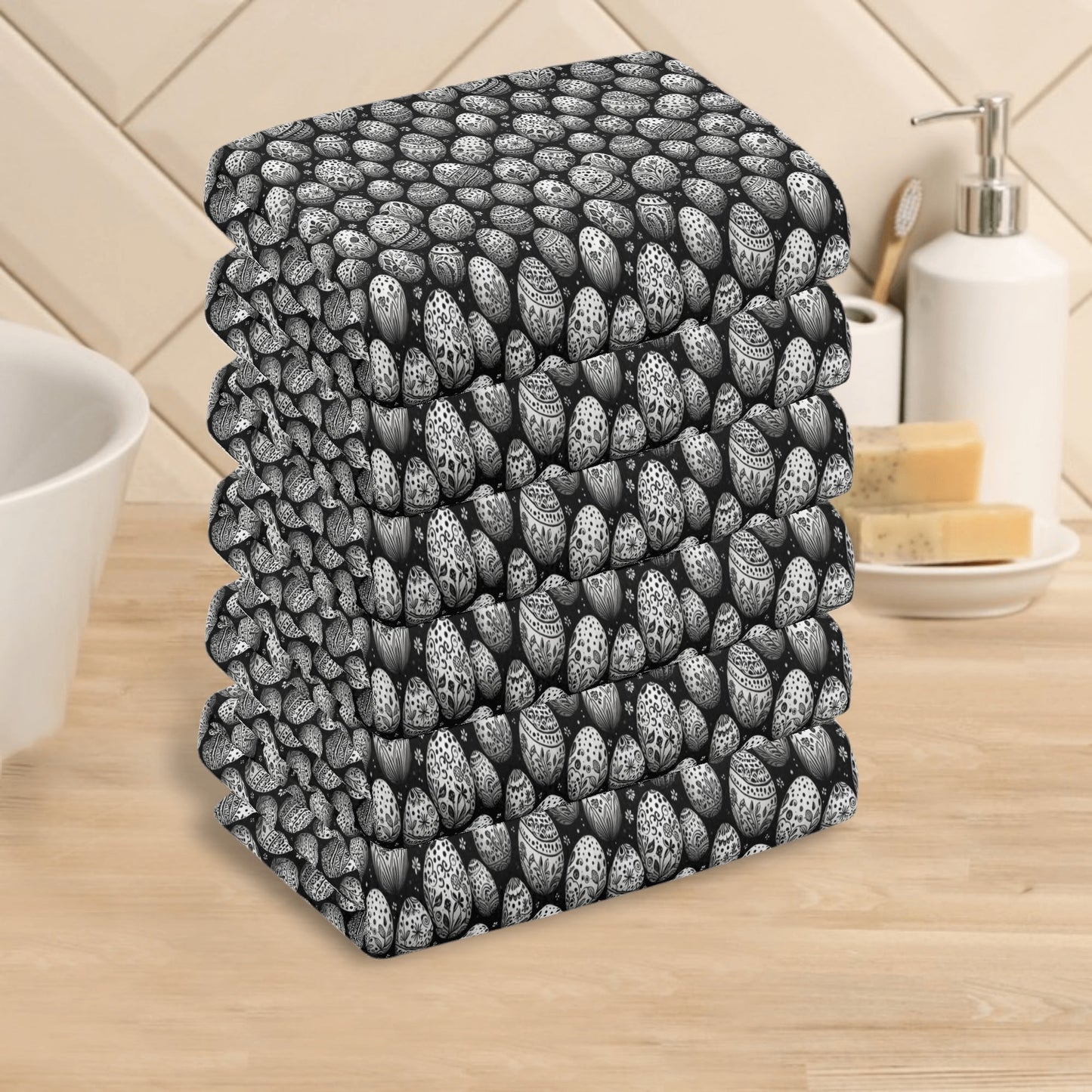 Black and White Egg Hand Towels (6 Pcs) DeRose Seasonal