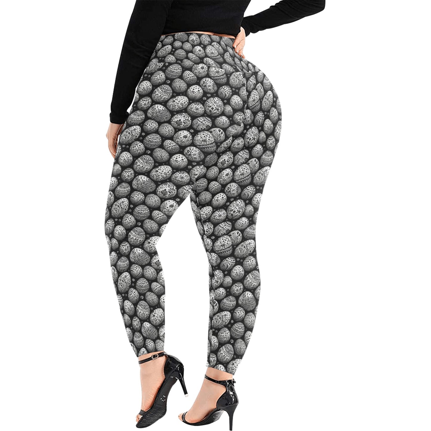 Black and White Egg Women's Plus Size High Waited Leggings Women's High Waist Leggings(Plus Size)(ModelL45) DeRose Seasonal