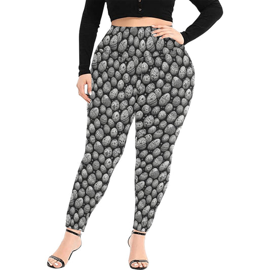 Black and White Egg Women's Plus Size High Waited Leggings Women's High Waist Leggings(Plus Size)(ModelL45) DeRose Seasonal