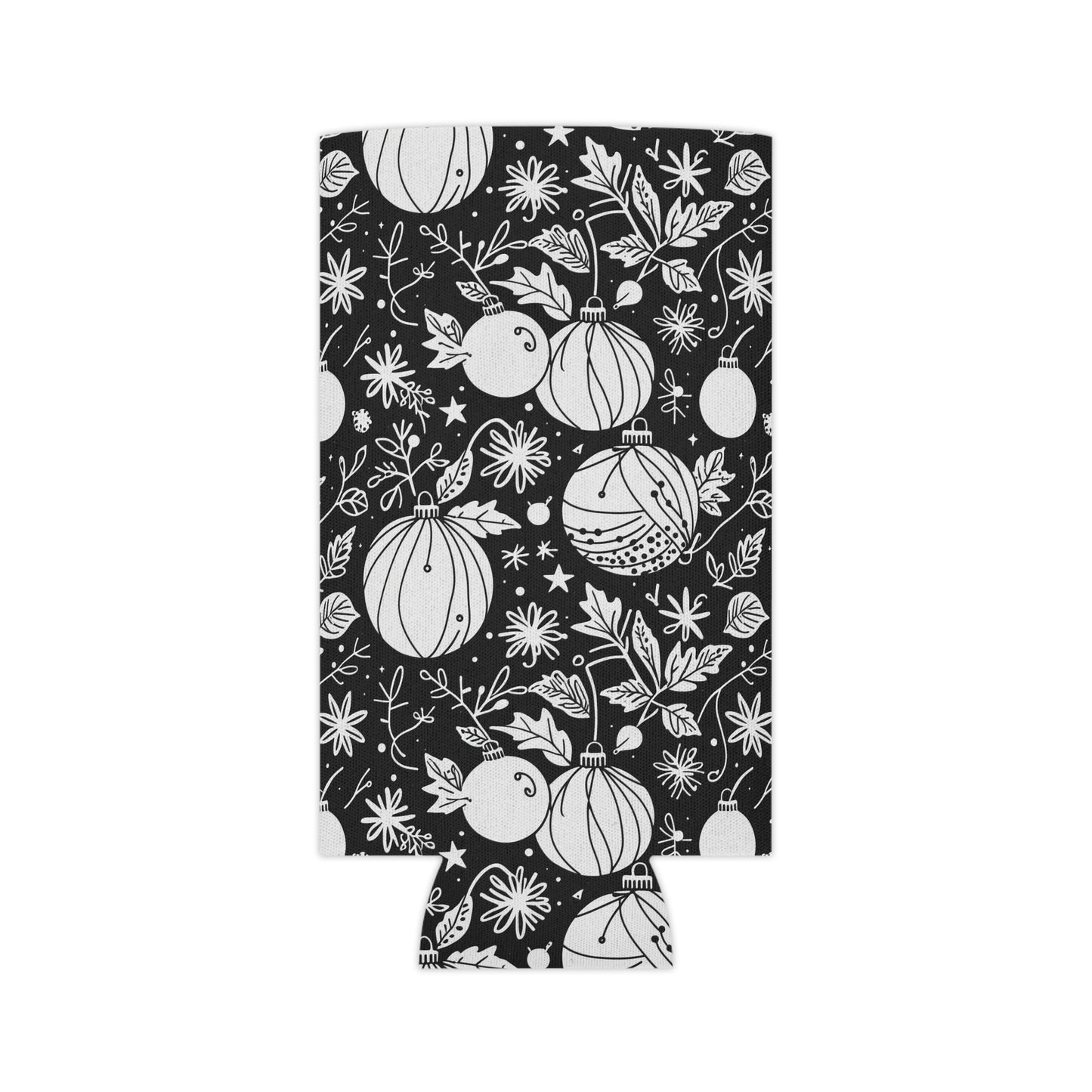 Black and White Festive Ornaments Can Cooler 50% Off DeRose Seasonal