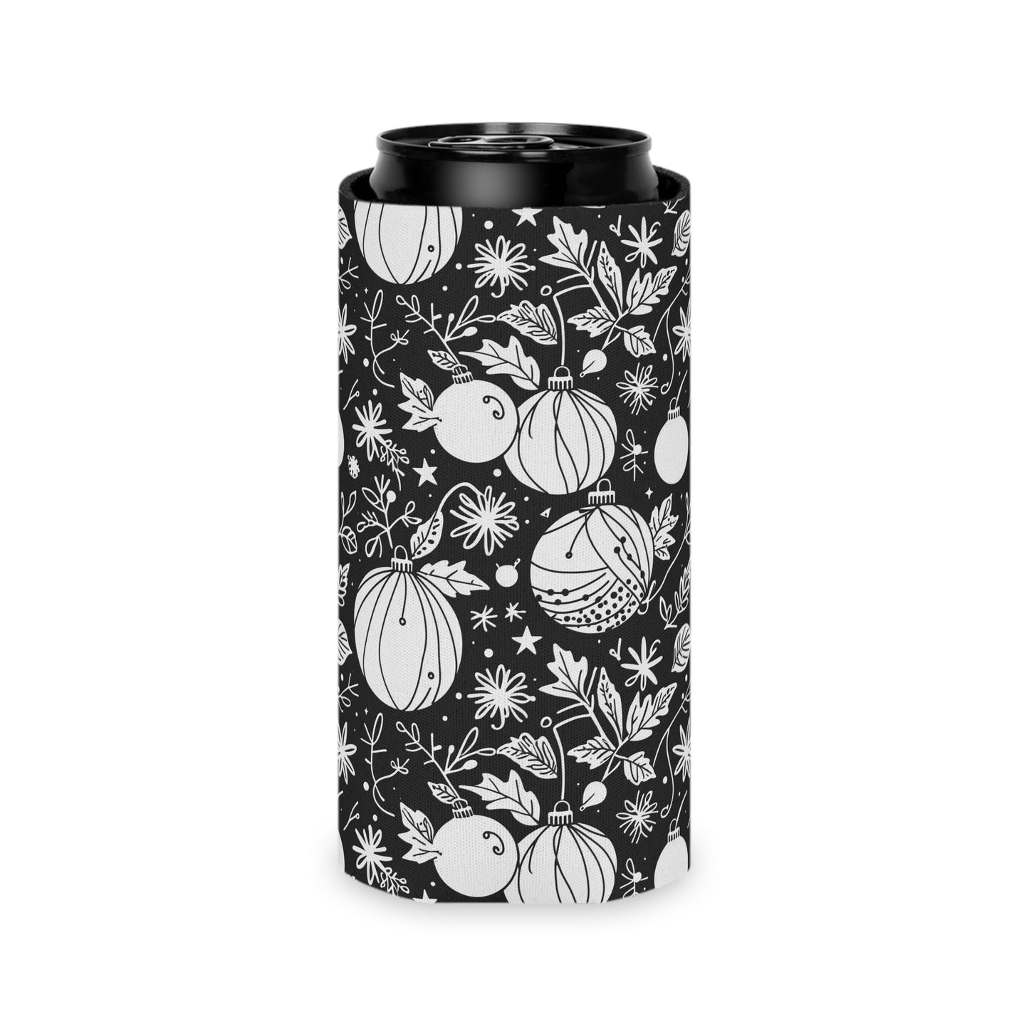 Black and White Festive Ornaments Can Cooler 50% Off DeRose Seasonal