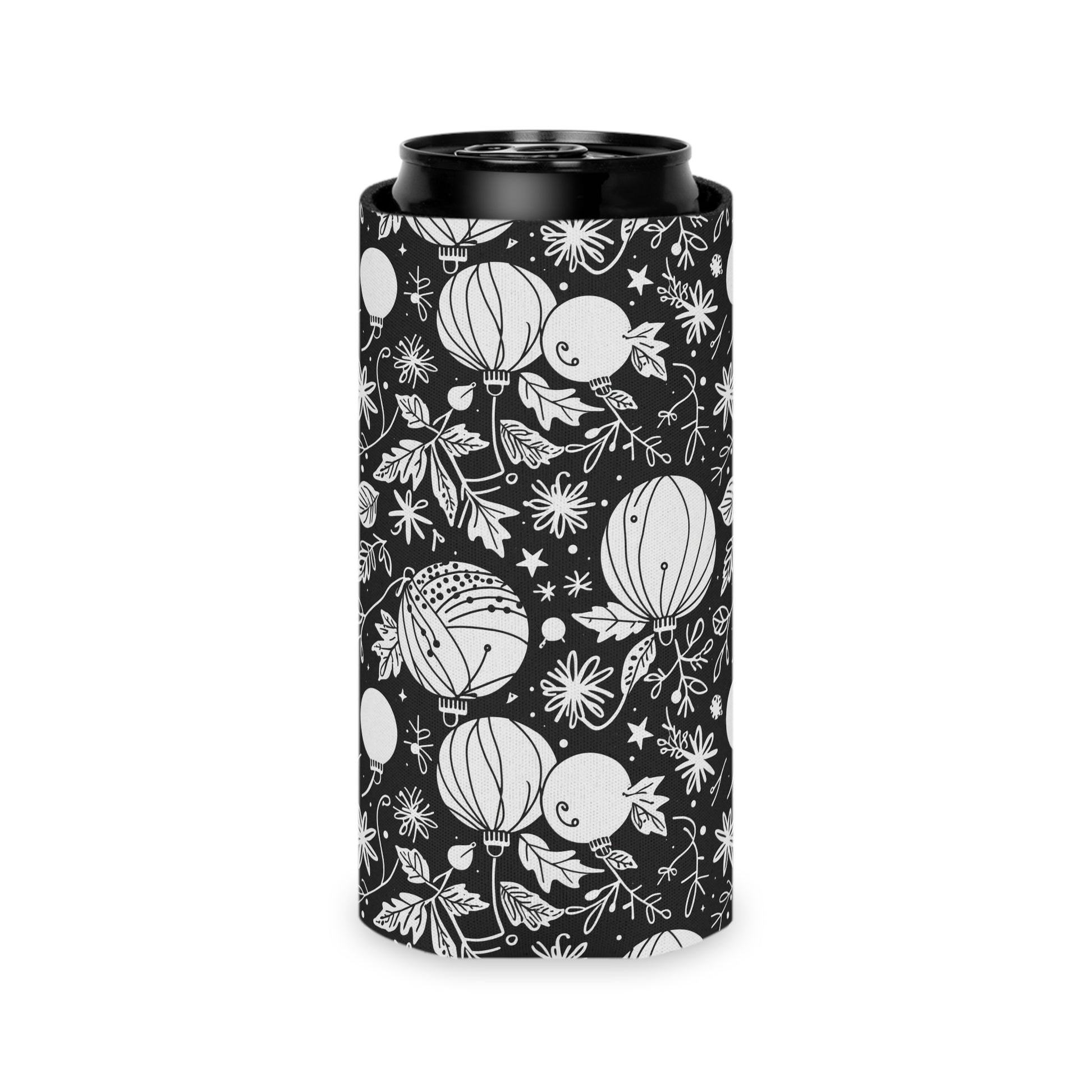 Black and White Festive Ornaments Can Cooler 50% Off DeRose Seasonal