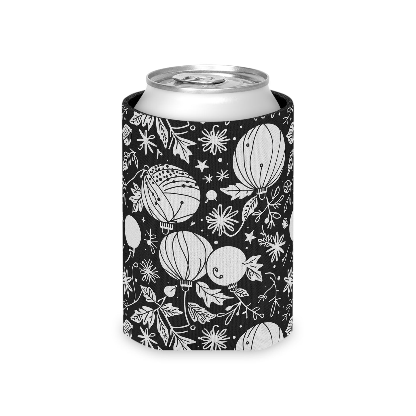 Black and White Festive Ornaments Can Cooler 50% Off DeRose Seasonal