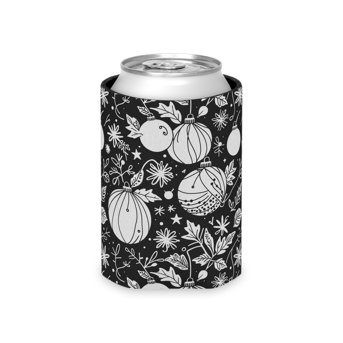 Black and White Festive Ornaments Can Cooler 50% Off DeRose Seasonal