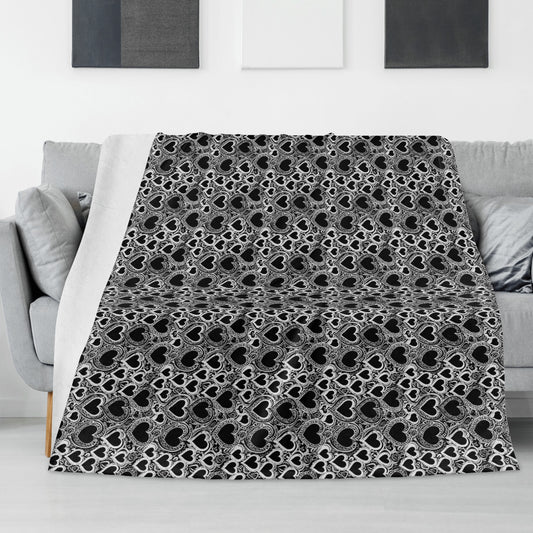 Black and White Groovy Hearts Flannel Breathable Blanket 4 Sizes DeRose Seasonal