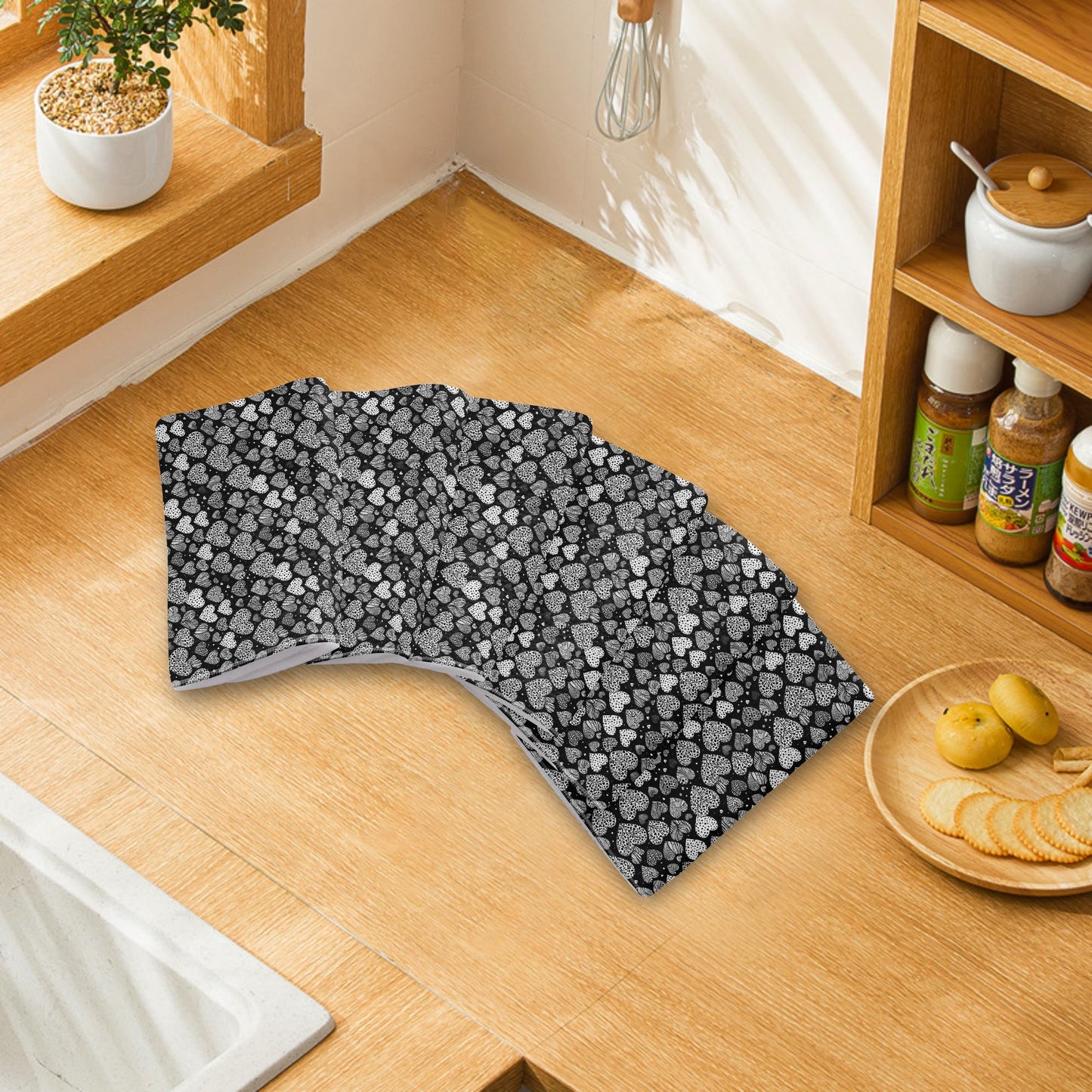 Black and White Hearts Hand Towels (6 Pcs) DeRose Seasonal