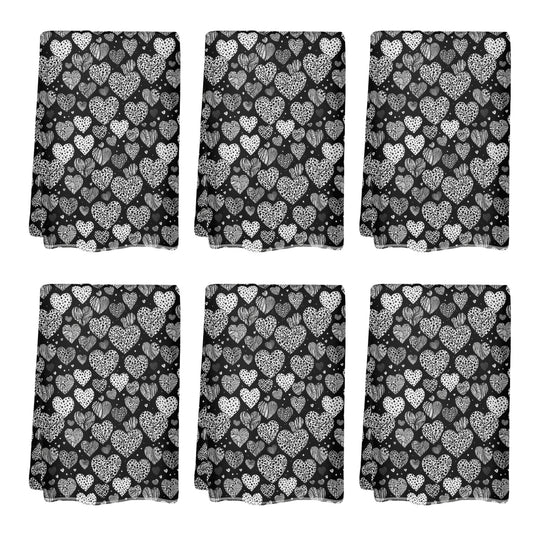 Black and White Hearts Hand Towels (6 Pcs) DeRose Seasonal