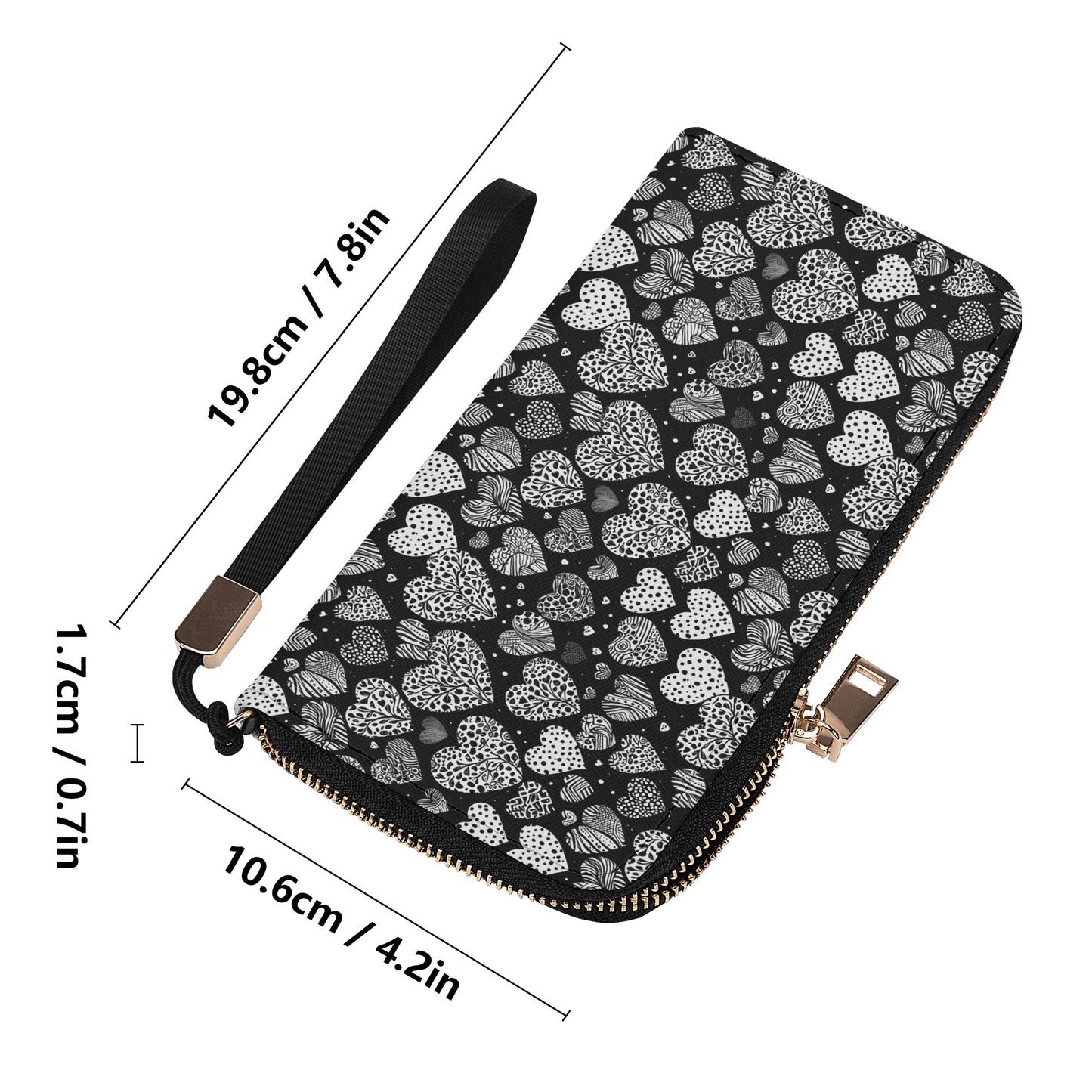 Black and White Hearts Leather Zipper Wristlet Wallet DeRose Seasonal