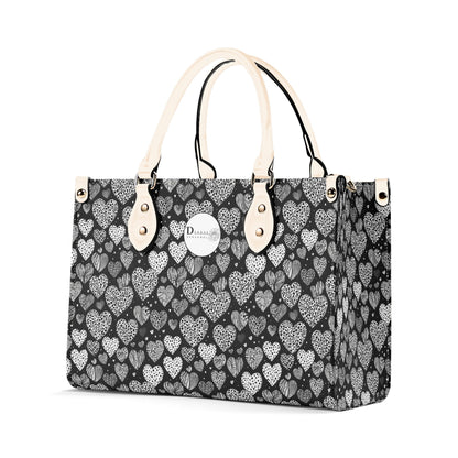 Black and White Hearts Luxury Women Leather Handbag (3 sizes) DeRose Seasonal