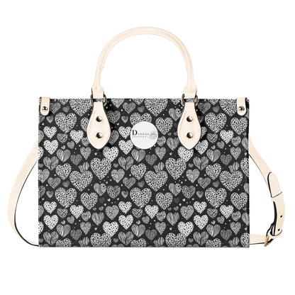 Black and White Hearts Luxury Women Leather Handbag (3 sizes) DeRose Seasonal