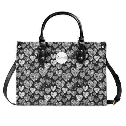 Black and White Hearts Luxury Women Leather Handbag (3 sizes) DeRose Seasonal