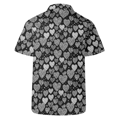 Black and White Hearts Mens Casual Hawaiian Shirt DeRose Seasonal