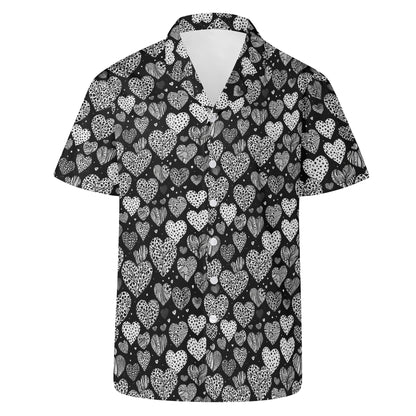 Black and White Hearts Mens Casual Hawaiian Shirt DeRose Seasonal