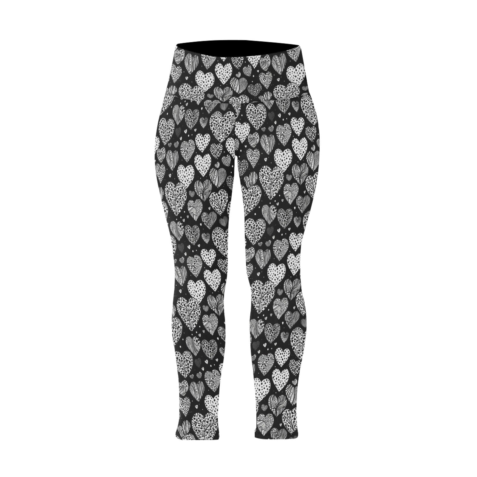 Black and White Hearts Women's Plus Size High Waited Leggings Women's High Waist Leggings(Plus Size)(ModelL45) DeRose Seasonal