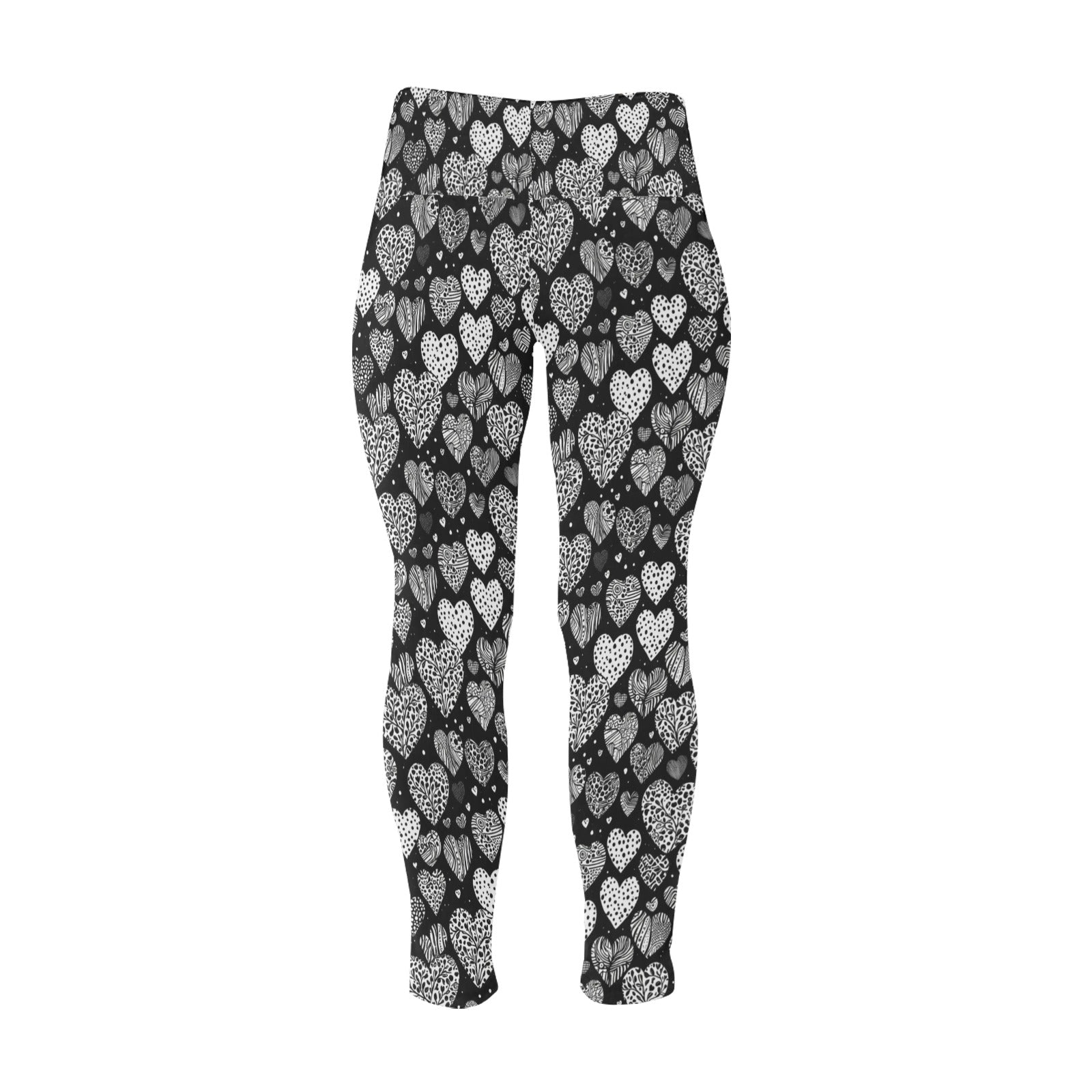 Black and White Hearts Women's Plus Size High Waited Leggings Women's High Waist Leggings(Plus Size)(ModelL45) DeRose Seasonal