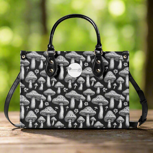 Black and White Mushroom Luxury Women Leather Handbag (3 sizes) DeRose Seasonal