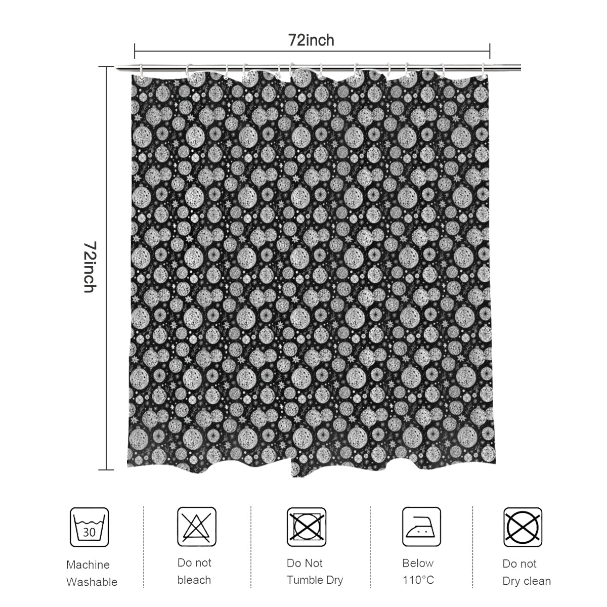 Black and White Ornament Bathroom Four-Piece Set(Shower Curtain + Toilet Cover Mat + Toilet Foot Mat + Floor Mat)| Polyester DeRose Seasonal