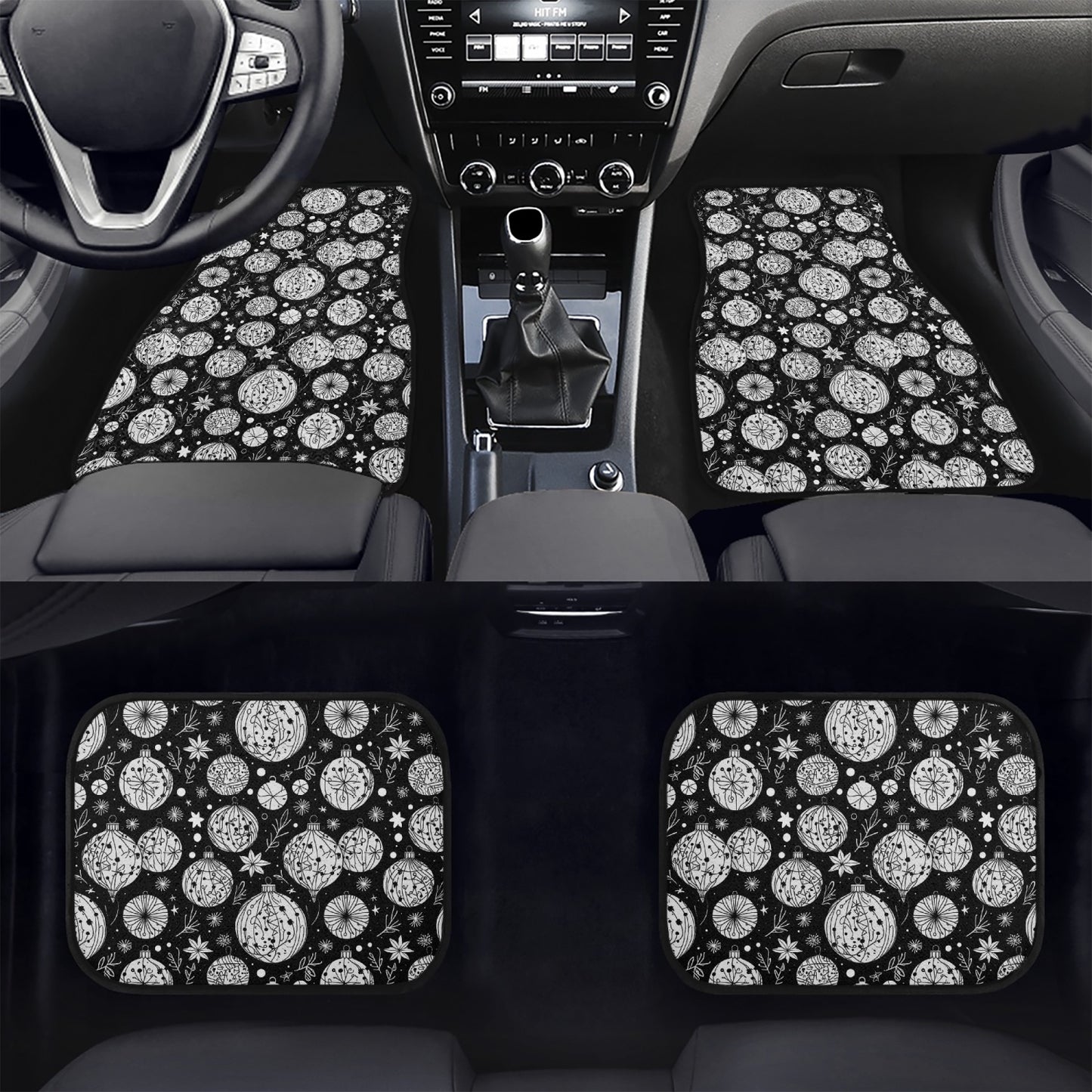 Black and White Ornament Car Floor Mats - 4Pcs DeRose Seasonal