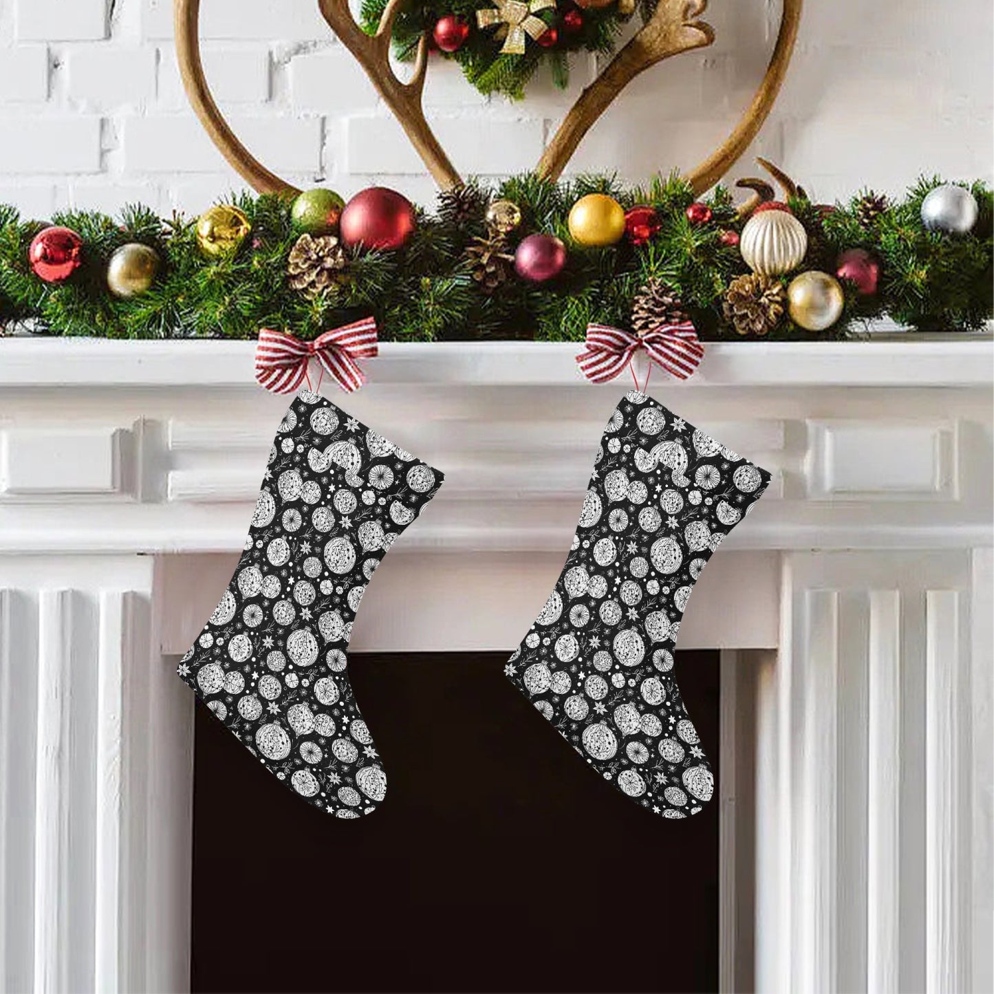 Black and White Ornament Christmas Santa Stockings DeRose Seasonal